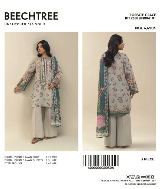 3 PIECE PRINTED LAWN SUIT-ROSATE GRACE (UNSTITCHED)