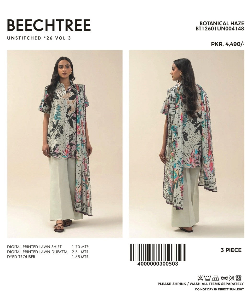 3 PIECE PRINTED LAWN SUIT-BOTANICAL HAZE (UNSTITCHED)