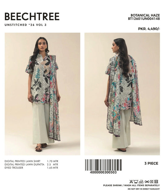 3 PIECE PRINTED LAWN SUIT-BOTANICAL HAZE (UNSTITCHED)